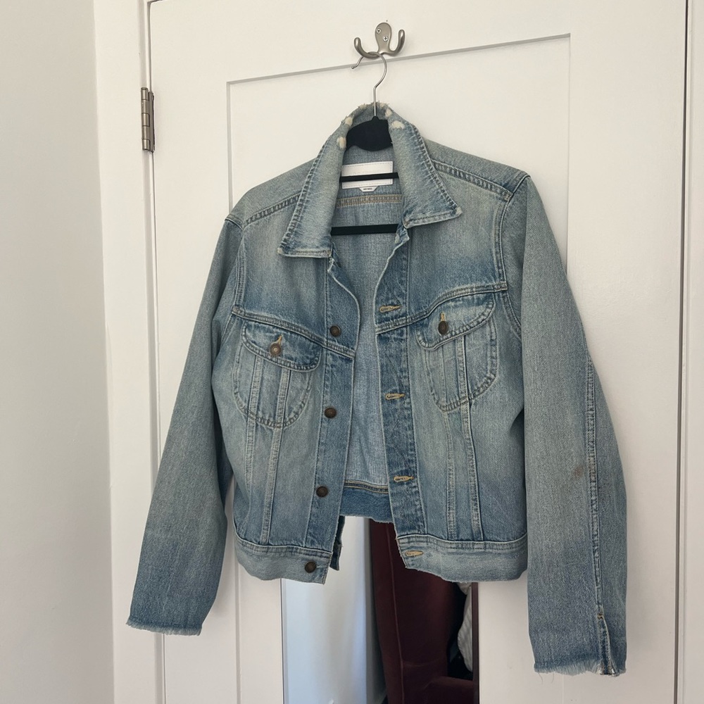 Re/Done Jeans Cropped Distressed Denim Jacket